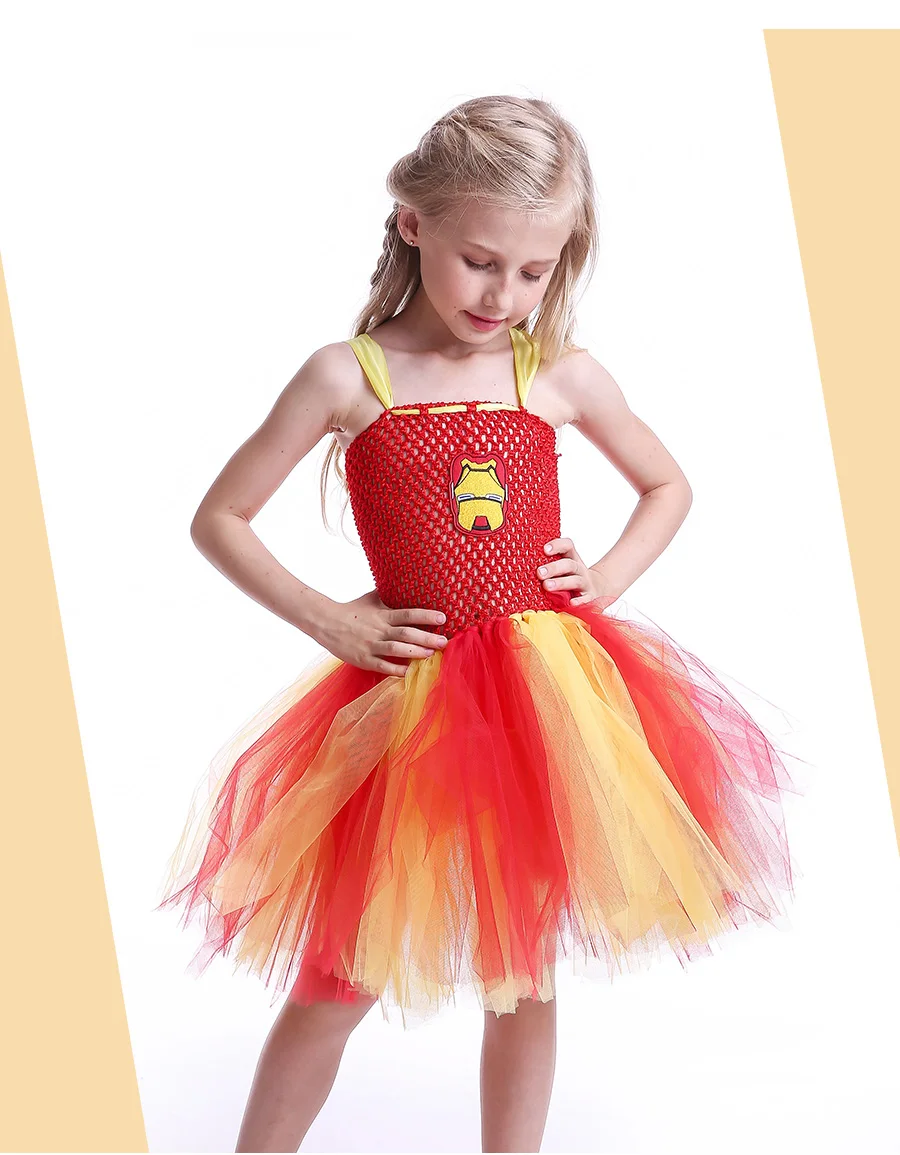 Red & Yellow Girls Baby Iron Man Tutu Dress Handmade Kids Superhero Tulle Dress Halloween Birthday Party Prom Costume (10)
