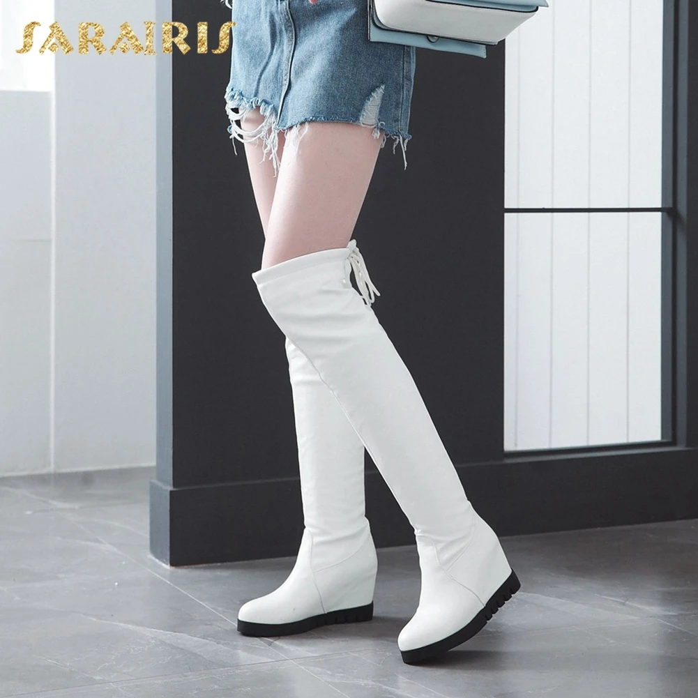 

SARAIRIS 2018 Large Size 33-43 Add Fur Winter Boots Woman Shoes Platform Wedge Heels Over The Knee Boots Footwear