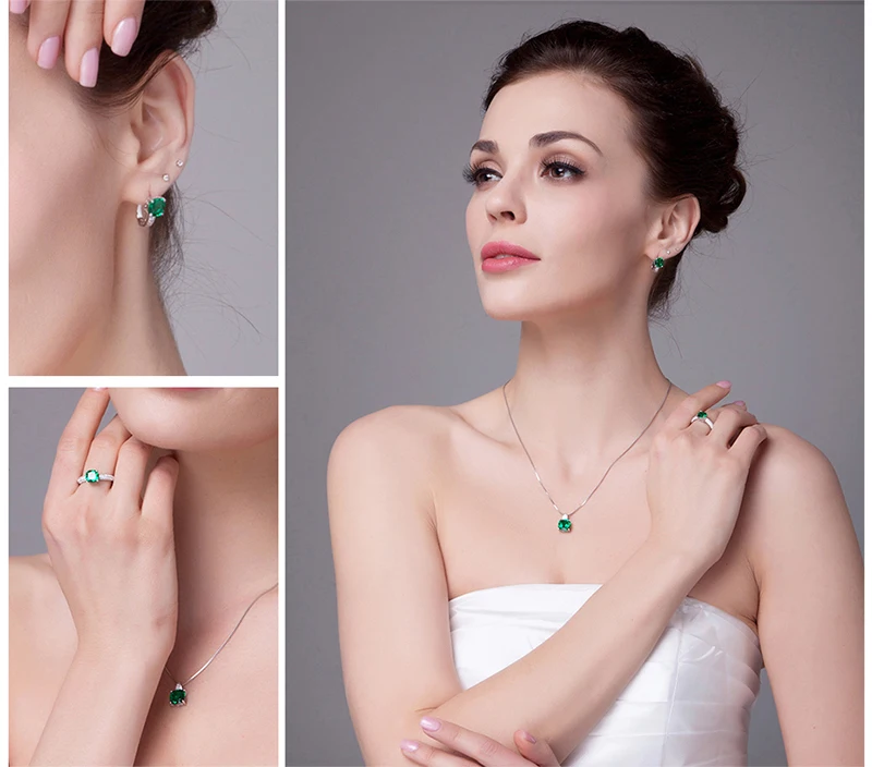 Giffany Emerald Jewelry Wedding Set Ring Pendant Hoop Earrings 925 Sterling Silver