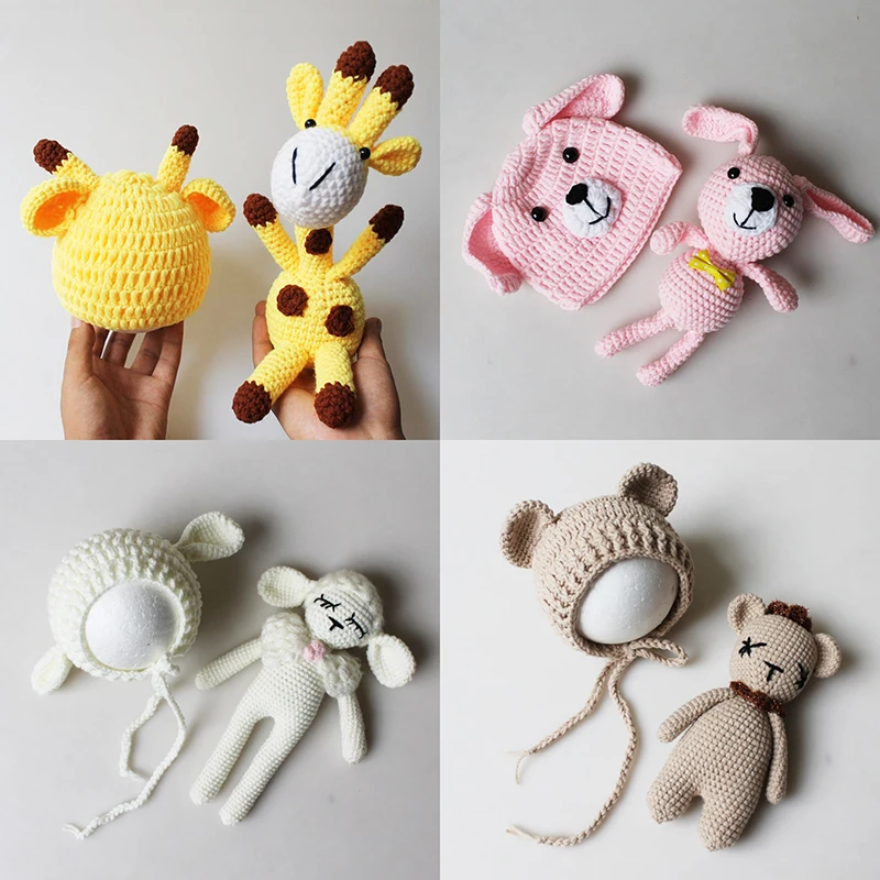 

HOT!Animals Style Hats+Knitted Toys Newborn Baby Girls Boys Knit Crochet Animals Hat Cap Costume Photography Props Accessories