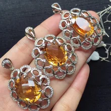 ON SALE only one real s925 silvery gems size 12*16mm 925 silver natural citrine pendant for women pendants neckalces