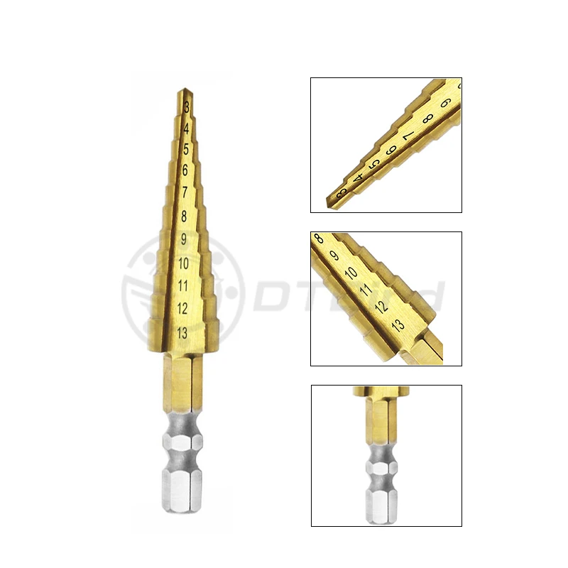 1 шт 3-13 мм HSS Титан покрытием ступенчатые сверла Мощность инструменты карбида дрель мини сверло Набор 3-12 мм 4-12 мм 4-20 мм DT6
