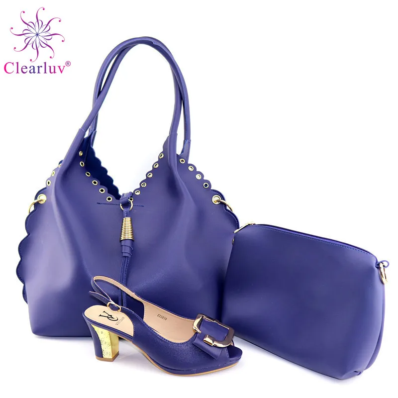 

New Arrival Italian Royal Blue Color Shoes And Bag Set For Wedding Party African High Heels Shoes And Bag Set Size 38-42
