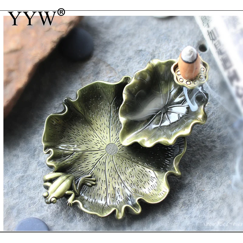 

Creative Crafts Metal Lotus Leaf Smoke Waterfall Censer Incense Burner Holder Oud Incenso Aromatherapy Home Decor With 10 Cones