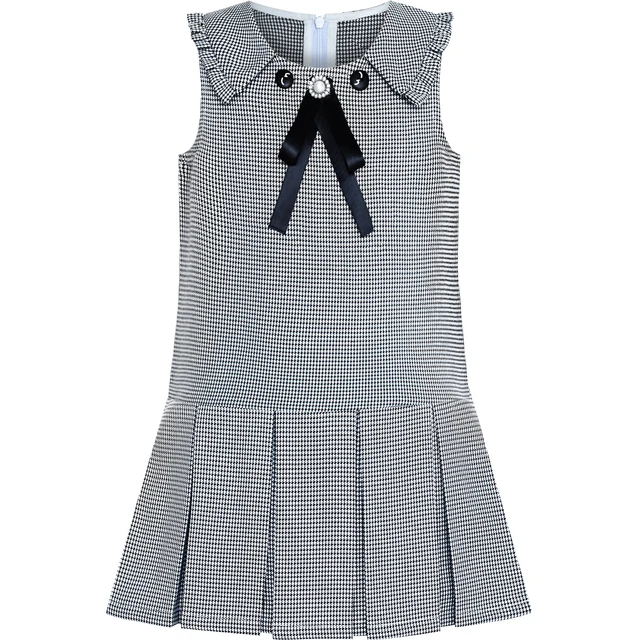 Sunny Fashion Vestito Bambina Senza Maniche Polka Punto Cravatta a Farfalla A Strisce Nero Onda 4-14 Anni