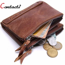 CONTACT’S Véritable En Cuir Hommes Portefeuilles Designer Court Mâle Porte-Monnaie Carte de Crédit Titulaire Célèbre Marque D’embrayage Sacs Petit Walet