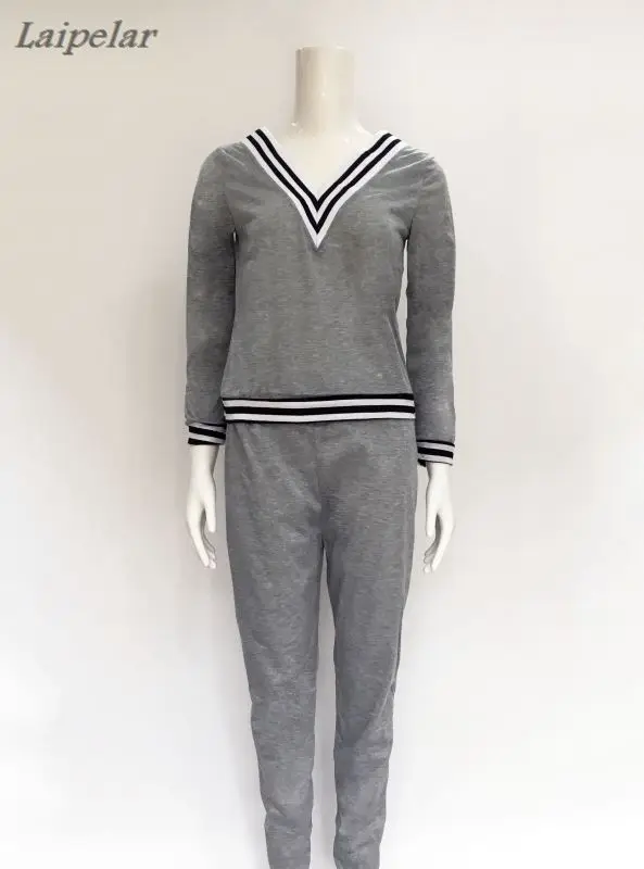 2018 Exo Bts Tracksuit for Women Fashion V-neck black grey striped 2 Pieces Kopo Hoodies sweatshirt women Ivy park own Pullover Hoodies