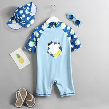 Одежда для купания для малышей; милый голубой купальный костюм с рисунком для мальчиков; цельный купальный костюм с шапочкой для новорожденных; одежда для купания для мальчиков; пляжный купальный костюм