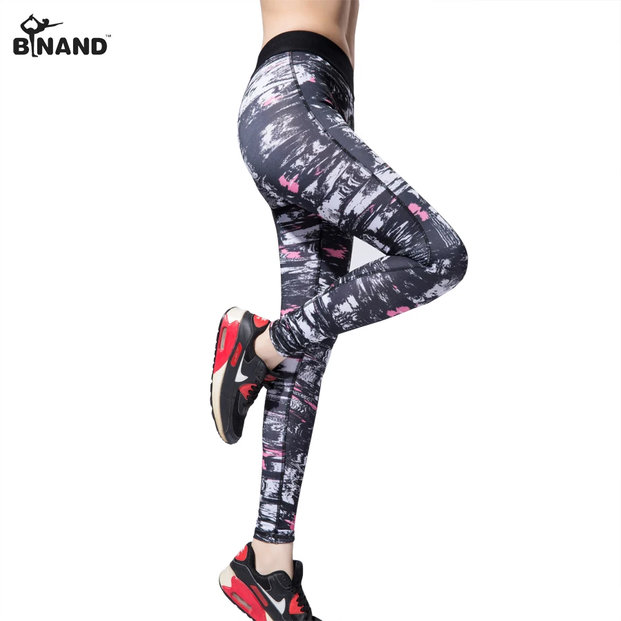 

BINAND Woman Stretchy Polyester & Spandex Running Tight Geometric Printed Full Length With Back Small Pocket Yoga Sports Pants