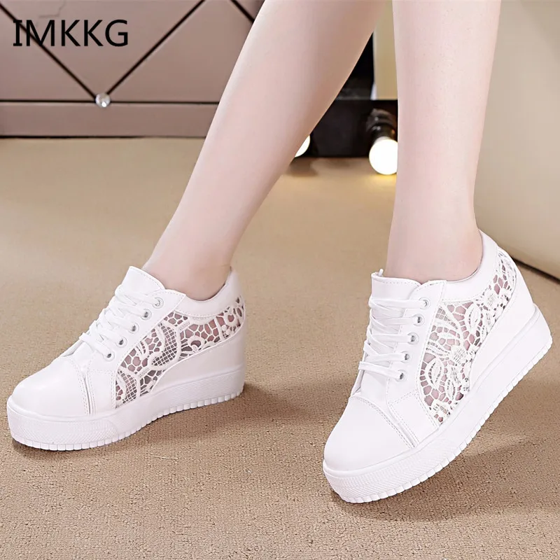 

2018 Fashion Wedge Women Footwear Height Increasing women Shoes Women's casual shoes free shipping Increase 8CM Sneakers Q258