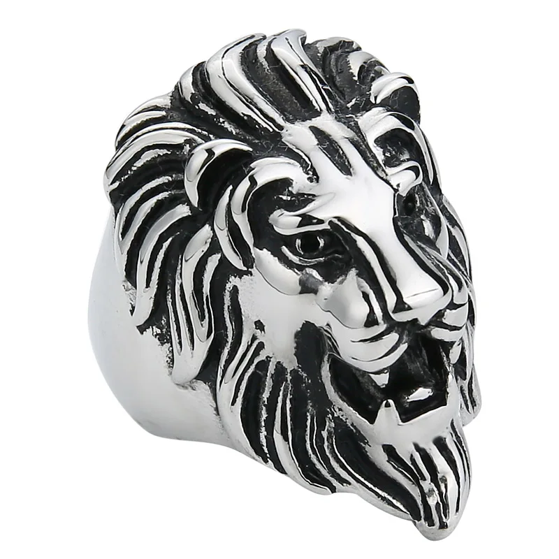 EdgLifU мужские панк лев голова король лицо кольцо из нержавеющей стали Панк Золото Черный животных кольца для мужчин старинные перстни
