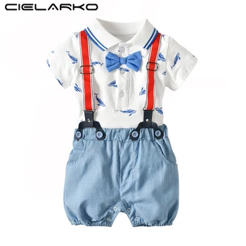 

Cielarko Baby Boy Rompers Summer Infant Jumpsuits Cotton Overalls for Boys Children Top+ Blue Romper 2pcs for Newborn 0-2 Years