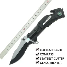 FULHAM OEM Tactical Knife with LED Flash Light Compass Aluminium Handle Hunting Survival rescue Assisted Flipper Folding Knife FULHAM OEM Tactical Knife with LED Flash Light Compass Aluminium Handle Hunting Survival rescue Assisted Flipper Folding Knife