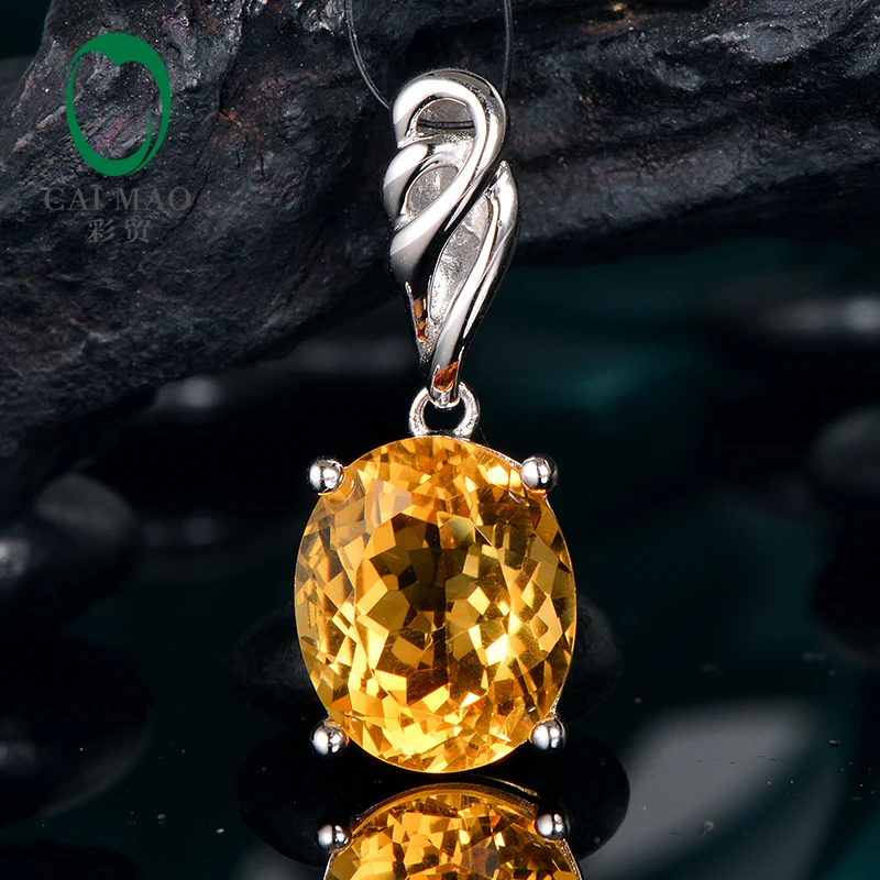 Caimao Jewelry Natural Oval Yellow Citrine Sterling 925 Silver Pendant