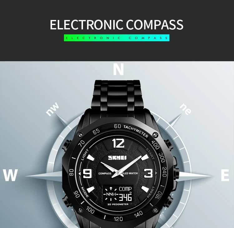 Skmei relógio digital masculino bússola militar esporte