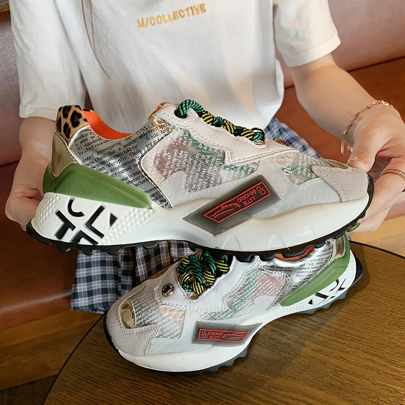 

Rimocy Mixed Colors Platform Clunky Sneakers Women Trainers Leopard Transparent Basket Femme Sneakers Woman Autumn Casual Shoes