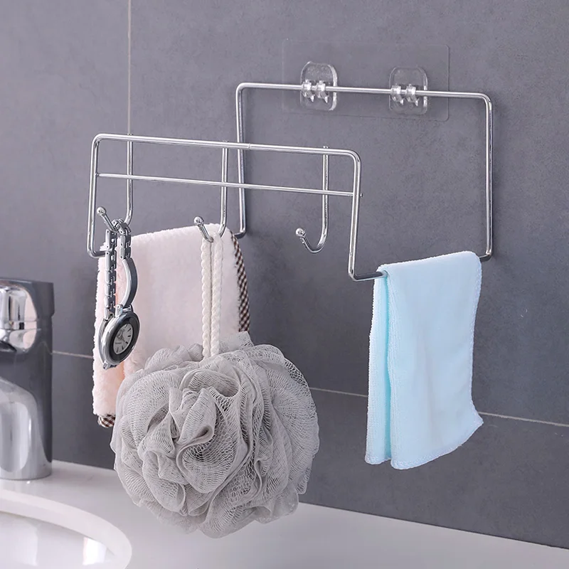 Stainless steel 3 hooks hanging washbasin rack strong load basin holder silver towel brush shelves bathroom storage organizer Stainless steel 3 hooks hanging washbasin rack strong load basin holder silver towel brush shelves bathroom storage organizer