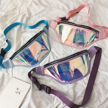 

Women Laser Transparent Clear Jelly Fanny Pack One Shoulder Chest Bag Sport Punk Waist Bag
