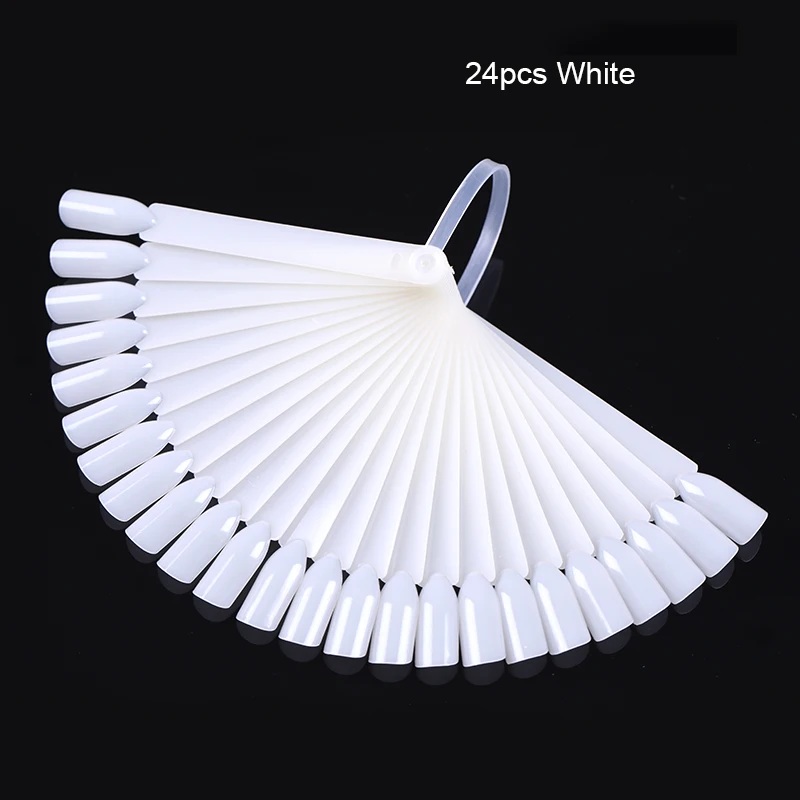 

24Pcs Color Card False Nail Tips Fan Shape Transparent White Manicure Nail Art Practice Display Tools