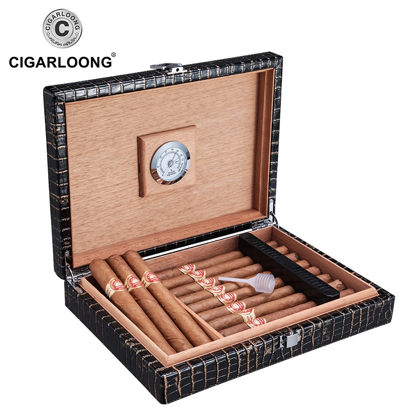 

Cigar Humidor Cedar Wooden Crocodile Cigar Moisturizing cigar case storage Box with hygrometer and humidifier CA-0015