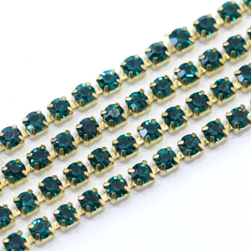 SS6 до SS16 5 ярдов/рулон кристалл AB высокой плотности красные пришитые стразы на цепочке, стразы, отделка золотыми когтями для одежды B0976 - Цвет: Emerald