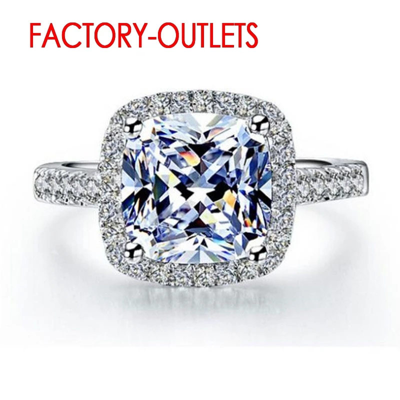 925 Sterling Silver Needle Ring Fashion Jewelry Square CZ Cubic Zirconia Bezel Setting Women Girls Party Engagement Wholesale 2