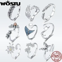 WOSTU NEW 925 Sterling Silver Vintage Style Leaves Clear CZ Adjustable Rings for Women Fashion S925 Silver Jewelry Gift DXR313 WOSTU NEW 925 Sterling Silver Vintage Style Leaves Clear CZ Adjustable Rings for Women Fashion S925 Silver Jewelry Gift DXR313