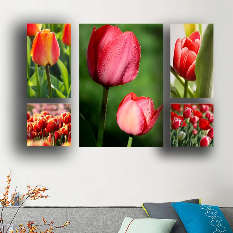 5pcs in 1 canvas art Rose Orchid lanvender flower design wall picture ...