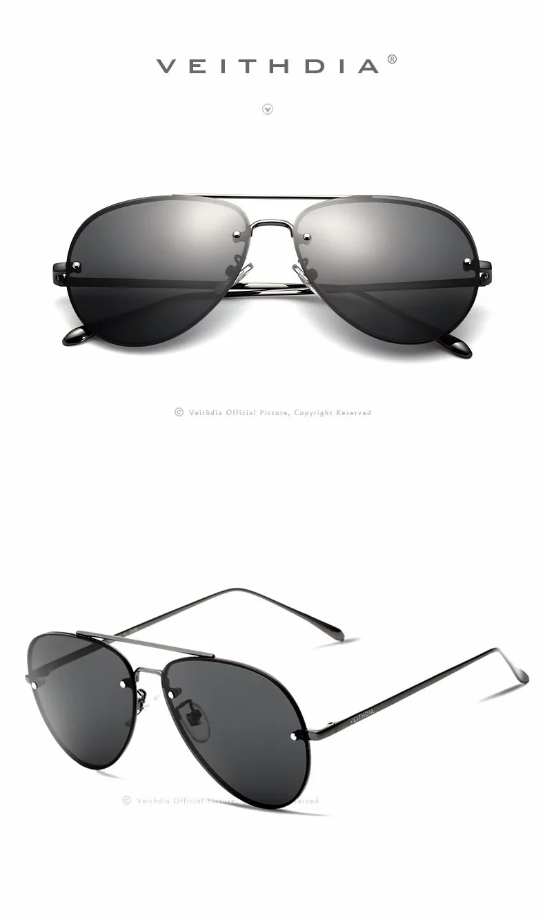 Бренд VEITHDIA, модные мужские солнцезащитные очки без оправы, поляризованные зеркальные женские солнцезащитные очки, очки gafas oculos de sol 3811