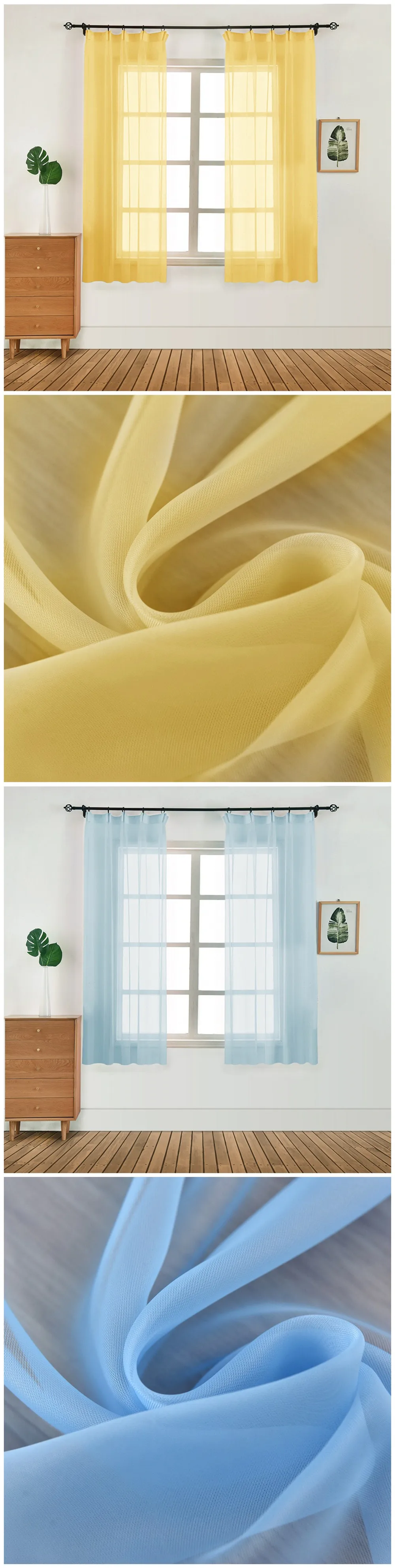 LOZUJOJU Rainbow Transparent Tulle Drops Short Pull Pleated Tape Style Curtain Solid Color Bedroom Windows Fabric All Match Drop (3)