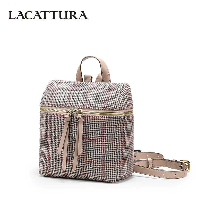 

LACATTURA New Women Mini Backpack Brand Designer Small Bags Ladies Fashin Candy Houndstooth Designer Bag Shoulder Bags for Girls