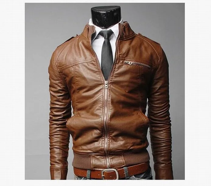 Осень зима Корейская кожаная мужская куртка крутая мотоциклетная кожаная мужская куртка пальто теплая мужская куртка из искусственной кожи - Цвет: Light Brown