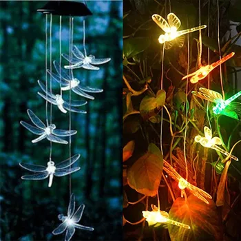 

2019 LED Solar Powered Dragonfly Wind Chimes Light Home Garden Hanging Lamp Decor Colorful lights Courtyard decoration new 724