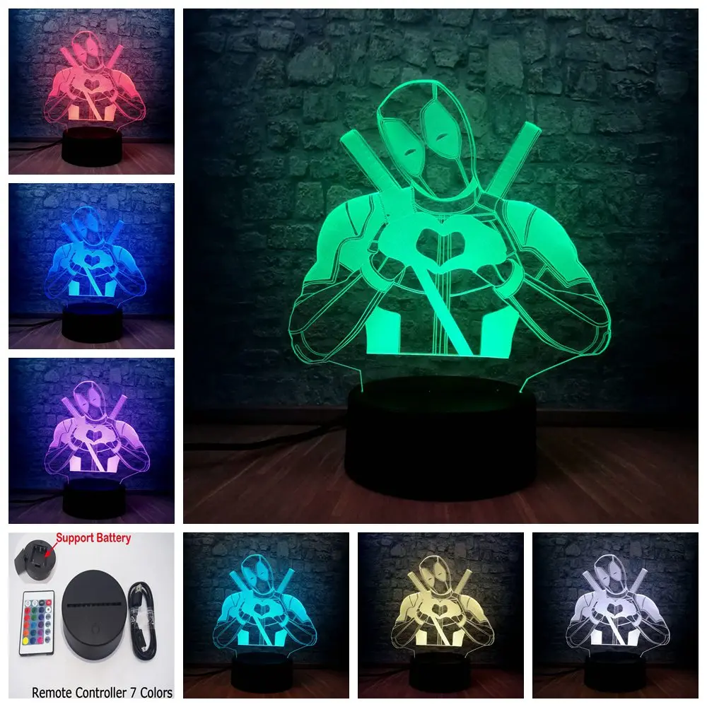 Controller 7 Color Светодиодный 3d-ночник Marvel Дэдпул милый RGB Lampara Лава многоцветный дизайн спальни для мальчиков настольный ночник детский подростковый подарок на праздник - Испускаемый цвет: Controller 7 Color