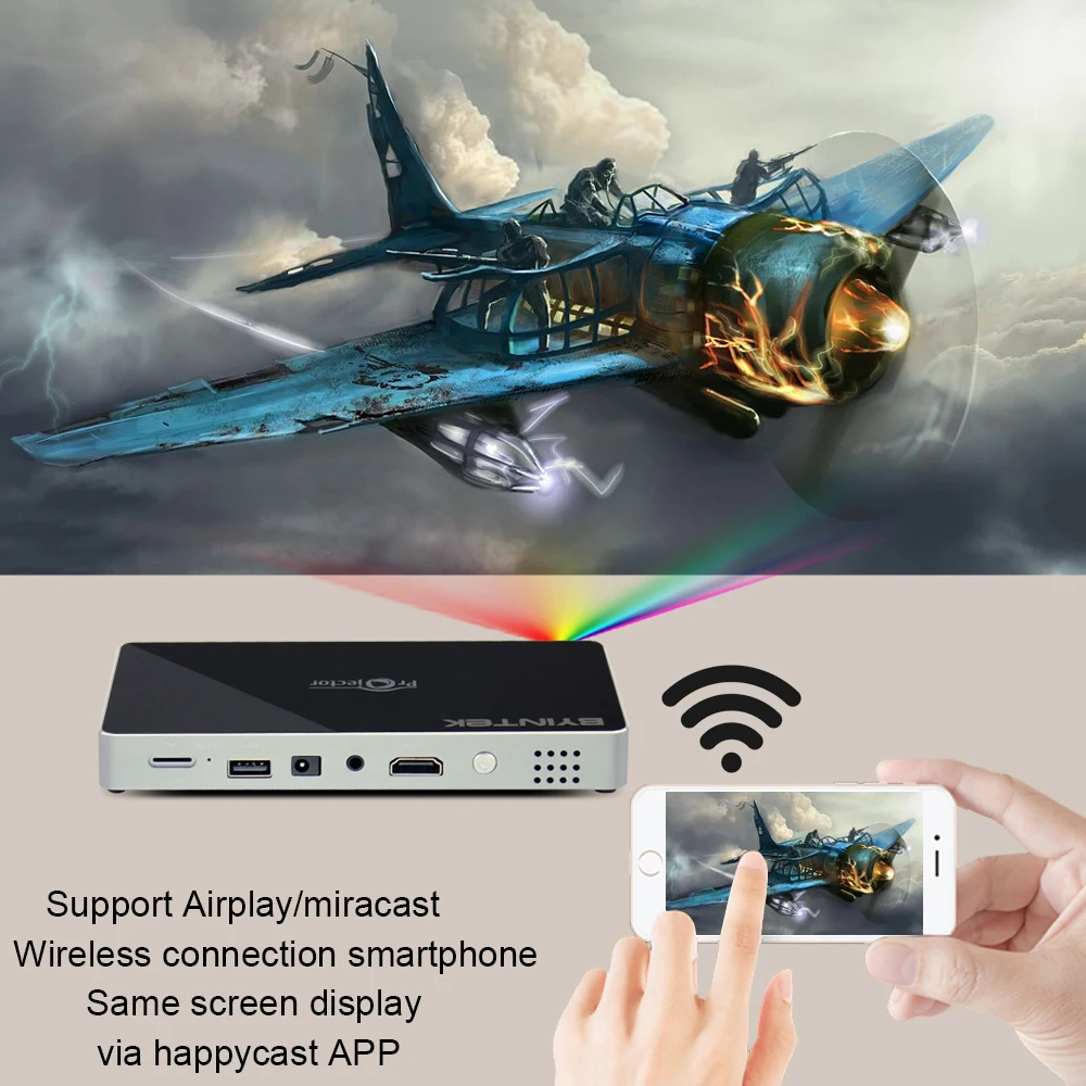 BYINTEK UFO MD322 Portable 1080P Wireless screen push Smart Home Theater Pocket Android 7.1.2 OS Wifi mini LED DLP projector