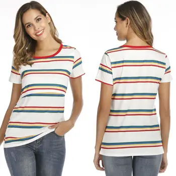 

Women Maternity Stripe Blouse Breastfeeding Top Short Sleeve Nursing T-shirt Summer Breastfeeding Clothes