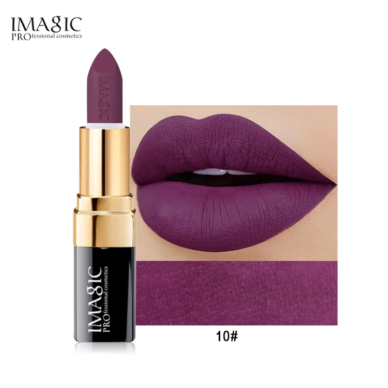 Сливовый IMAGIC 12 Kleuren губная помада Cosmetische Schoonheid Waterdichte Lippen Langdurige Charmant Lippenstift Cosmetische Makeup - Цвет: Сливовый