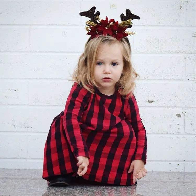 Рождественское красное клетчатое платье для маленьких девочек; Повседневное платье на осень-зиму для девочек 2-6 лет
