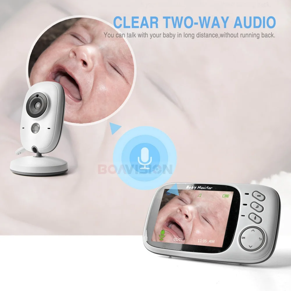 VB603 Video Monitor de bebé 2,4G inalámbrico con pantalla LCD de 3,2 pulgadas 2 Audio hablar de vigilancia de la visión nocturna cámara de seguridad niñera - 3