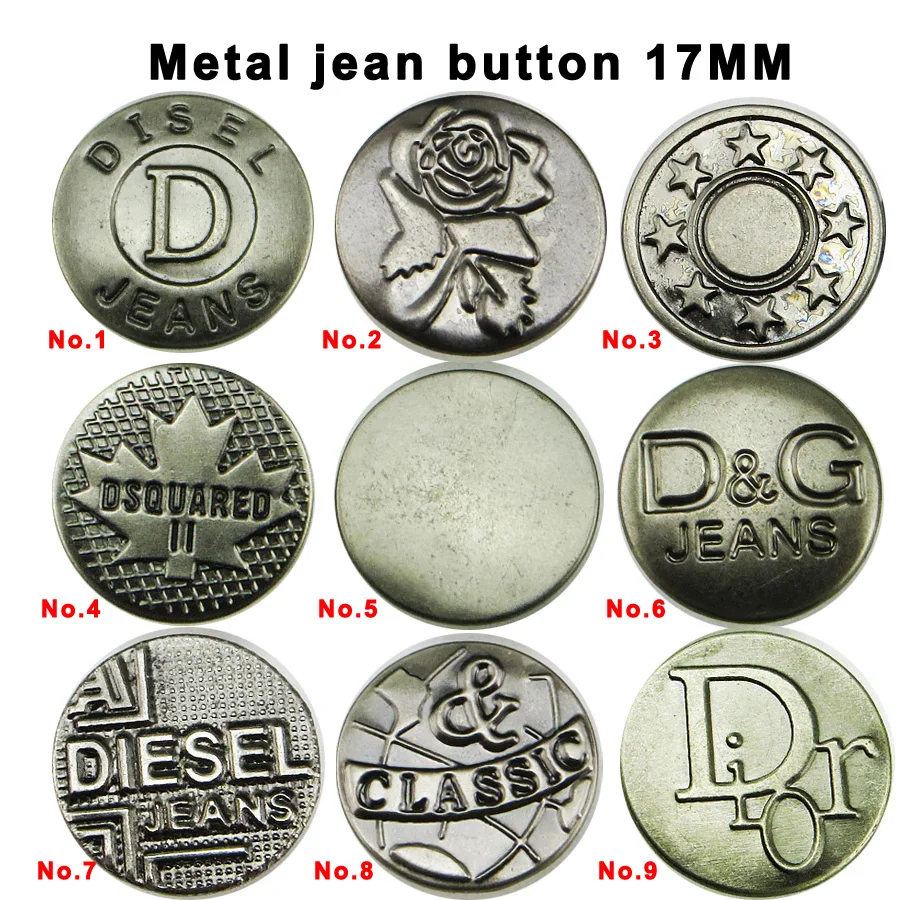 

50PCS 17MM GUN BLACK STAR new design metal jeans button brand round letter jean buttons clothes accessory MJB-126