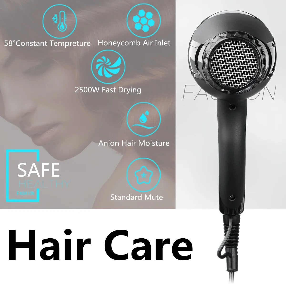 

2500W Electric Salon Hair Dryer Professional Hairdressing Blow Quick Heat Speed Radiationless 3 Temperature Powerful US Plug