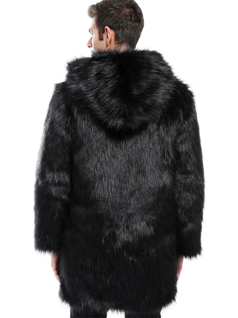 Мужская Новая шуба с капюшоном из искусственного меха в европейском и американском стиле длинное плотное теплое пальто осенне-зимнее