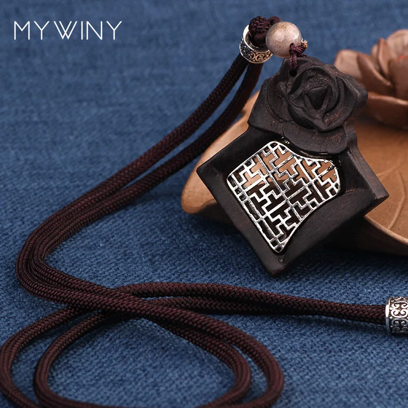 

Chinese architectural wood pendants necklace vintage jewelry women, fashion vintage metal wind network rose necklace