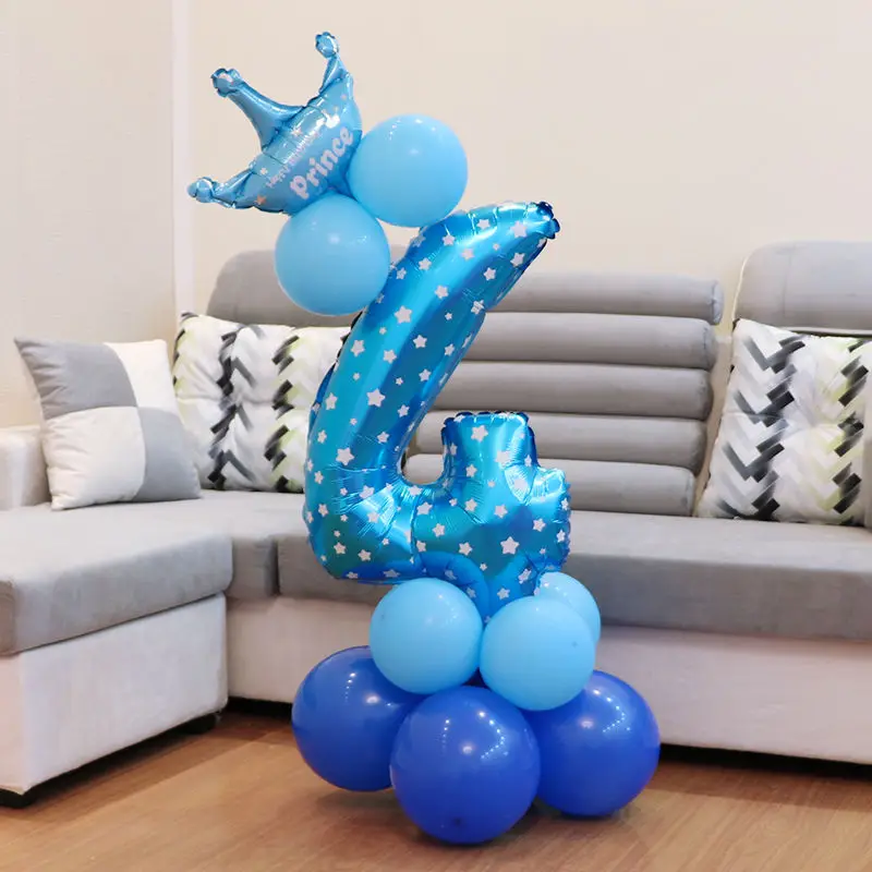 32 дюйма воздушные шары цифры 1st 1 2 3 4 5 6 7 8 9 лет с днем рождения воздушные шары из фольги в виде цифр для маленьких мальчиков и девочек вечерние украшения - Цвет: blue 4