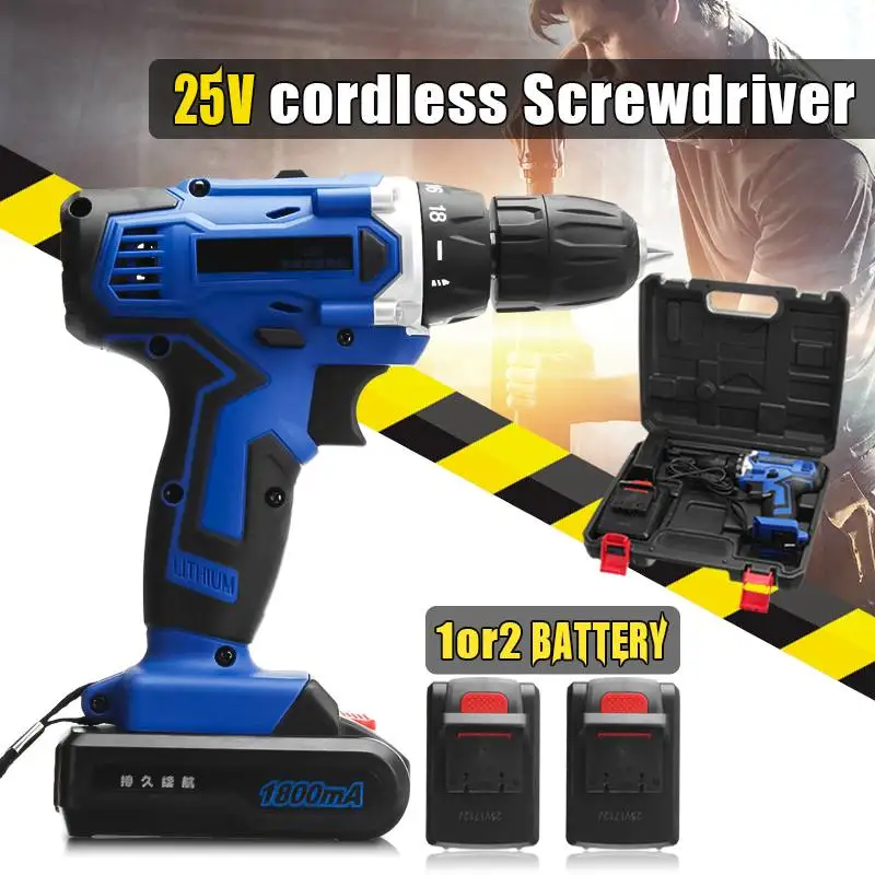

Rechargeable Cordless Drill 25V Battery Electric Hammer Screwdriver 0-1800r/min with Lithium-Ion Battery woodworking tool