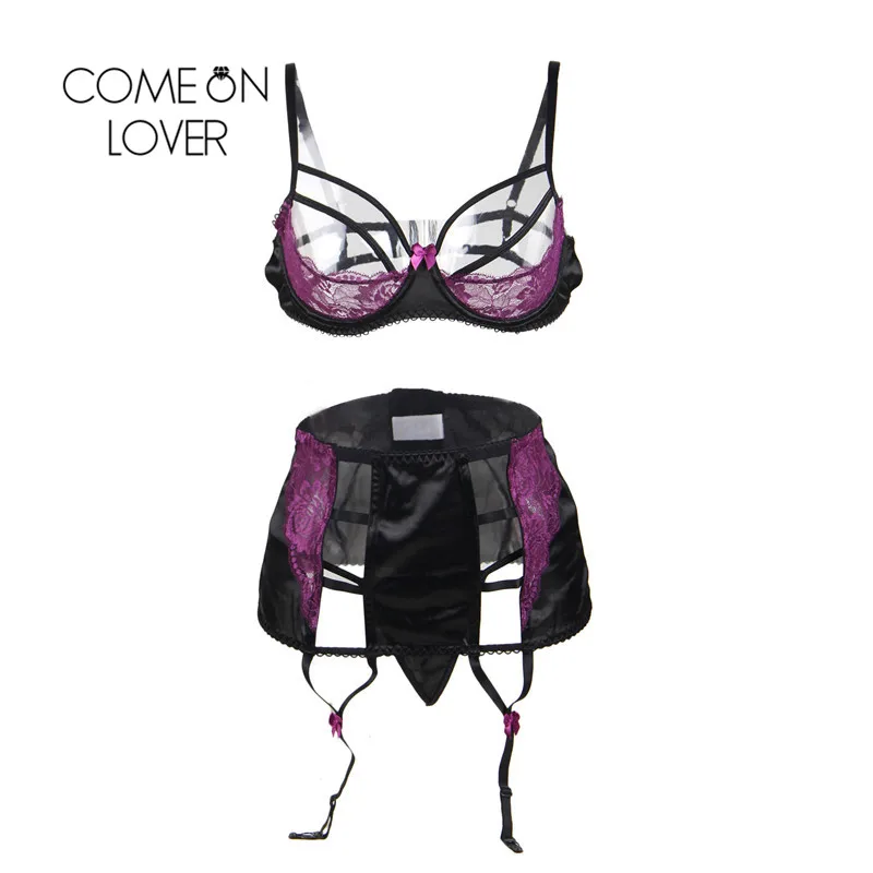 Comeonlover Half Cup Lingerie Thin Temptation Purple Open Bust Bra Set Plus Size Hollow Out Bandage Women Lingerie Set RI80418 Comeonlover Half Cup Lingerie Thin Temptation Purple Open Bust Bra Set Plus Size Hollow Out Bandage Women Lingerie Set RI80418