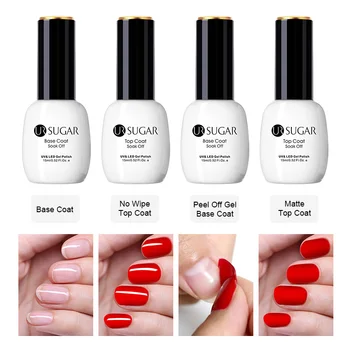 

UR SUGAR 15ml Soak Off Base and No Wipe Top Coat UV LED Gel Nail Polish Kit Set Super Bright Cleaning Top Gel