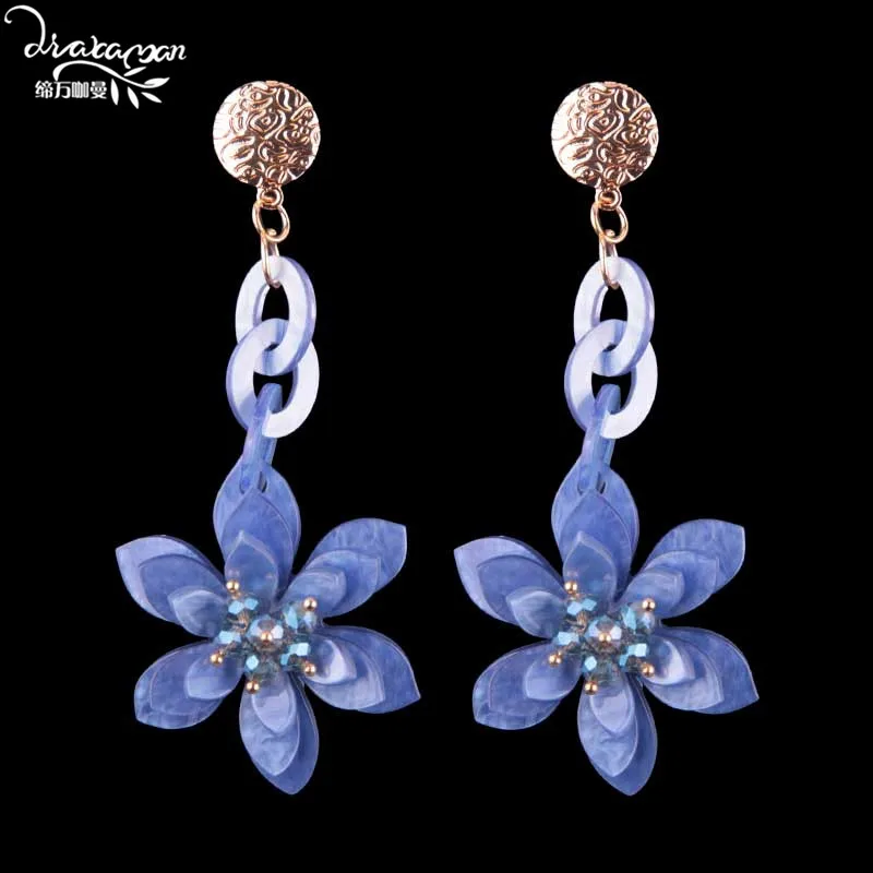 

Dvacaman Brand Bohemian Acrylic Flower Statement Jewelry New Big Pendant Earrings Women Girl Long Maxi Drop Dangle Earrings QQ50