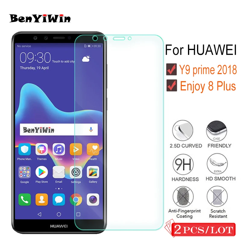 

2PCS 9H Premium Tempered Glass for HUAWEI Y9 2018 Screen Protector Toughened protective film Case For Huawei Enjoy 8 plus Glass