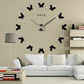 

Love Letters 3D DIY Large Clock Butterfly Personalized Quartz Wall Clock Acrylic Mirror Wall Sticker Clocks